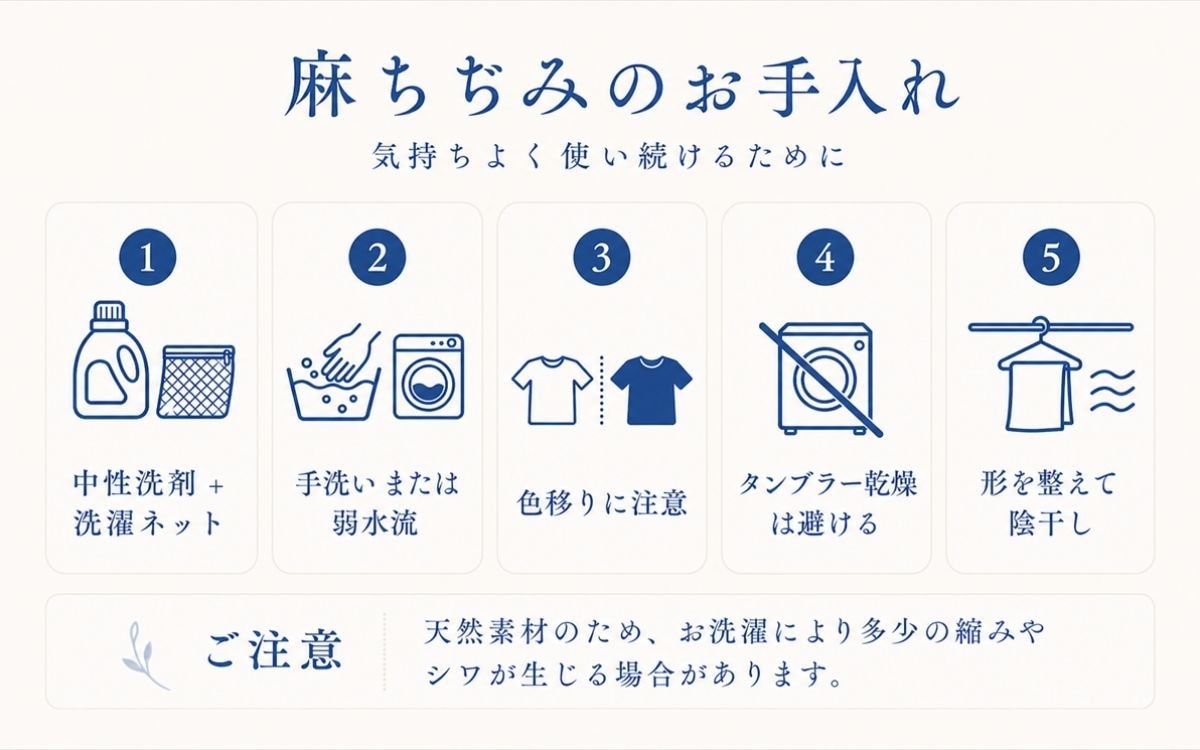 極涼麻ちぢみリバーシブル掛けふとんカバー お手入れ方法