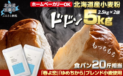 北海道産 「春よ恋」「ゆめちから」ブレンド小麦粉 パウダースノー（パン用強力粉）5kg MROBI010