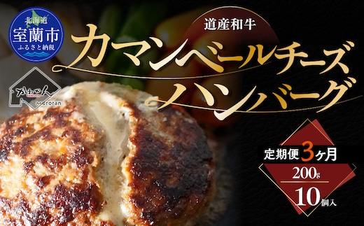 【3ヶ月定期便】道産和牛カマンベールチーズハンバーグ（200g）10個入り MROA170
