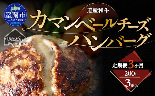 【3ヶ月定期便】道産和牛カマンベールチーズハンバーグ（200g）3個入り MROA172