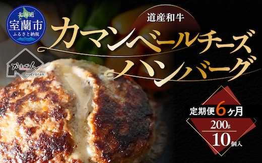 【6ヶ月定期便】道産和牛カマンベールチーズハンバーグ（200g）10個入り MROA173