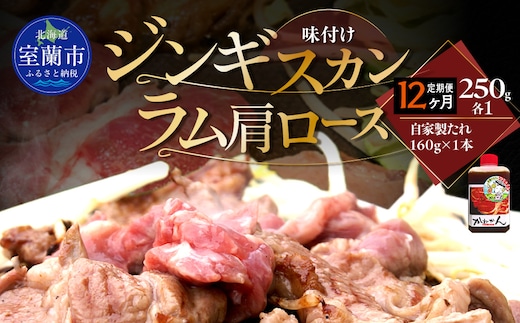【12ヶ月定期便】味付けジンギスカン250g×1 ラム肩ロース250g×1 セット MROA339