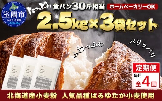 【毎月定期便】北海道産 はるゆたかブレンド小麦粉 シルバーライズ（パン用強力粉）7.5kg 全4回 MROBI030