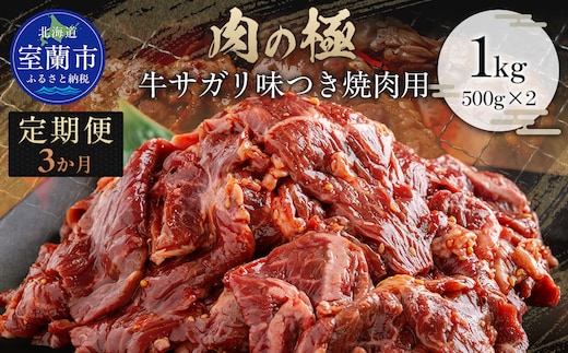 【3か月定期便】牛サガリ味つき焼肉用 1kg (500g×2) MROBM032