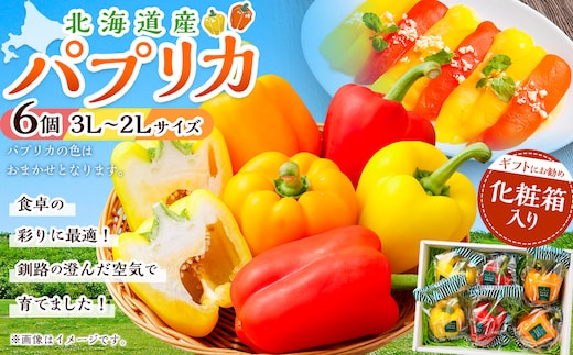パプリカ 3Lまたは2Lサイズ×6個 野菜 サラダ 北海道野菜 生野菜 旬 冷蔵 北海道 ピーマン 甘い 送料無料 贈答 ギフト【2026年10月下旬迄発送】