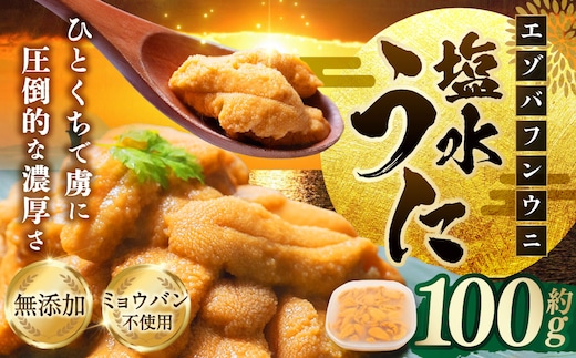 【特選】塩水ウニ 100g（エゾバフンウニ）【6月中旬(予定)～9月発送不可】 うに 雲丹 ミョウバン不使用 海鮮丼 寿司 冷蔵 