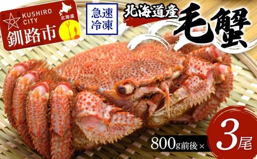北海道産毛蟹800g前後×3尾 北海道 カニ 毛ガニ 毛蟹 かに かに味噌 急速冷凍 活蟹 活毛蟹 活毛ガニ F4F-8658