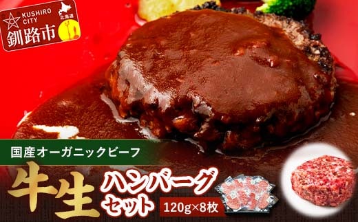 釧路生まれ、釧路育ちのオーガニックビーフ 生ハンバーグ120g×8枚 牛肉 ハンバーグ 国産 牛 肉 お肉 個包装 おかず お弁当 北海道 F4F-3487