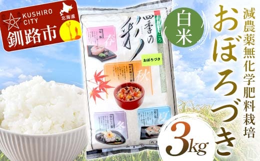 減農薬9割減 ・ 化学肥料不使用おぼろづき 3kg 白米 北海道産 米 コメ こめ お米 白米 玄米 通常発送 F5F-0094