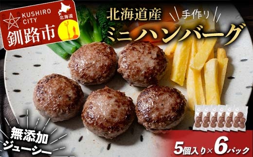 北海道産手作りミニハンバーグ 5個入り×6パック 無添加 ハンバーグ 肉 牛肉 豚肉 おかず 弁当 F4F-8541