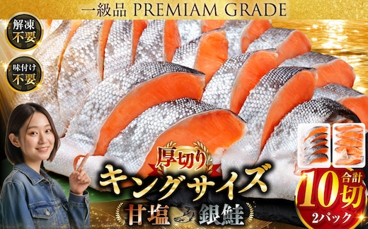 旨味抜群！！第三弾！キングサイズの甘塩銀鮭 半身 厚切10切！鮭 シャケ しゃけ サケ さけ ふるさと納税 鮭 F4F-8080