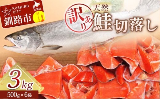 【訳あり】天然紅鮭切落し 500g×6袋 3kg 訳アリ わけあり 不揃い 鮭 紅鮭 サケ さけ しゃけ シャケ 天然 切落し 切り身 切身 魚 海鮮 魚介 海産物 焼き魚 冷凍 家庭用 おかず 弁当 朝食 切り落し 北海道 釧路市
