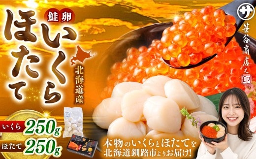【 14営業日以内に発送 】 北海道産 いくら醤油漬け 250g ＆ ほたて貝柱 250g 計500g いくら ほたて 魚介類 海鮮 生食用 おかず おつまみ 晩酌 酒の肴 国産 鮭卵 食べ比べ セット 冷凍