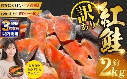 【最短3営業日以内発送】訳あり 紅鮭 約2kg 鮭 打ち身 わけあり しゃけ サーモン 切り身 サケ さけ わけあり 規格外 不揃い 切り落とし 釧路市 北海道