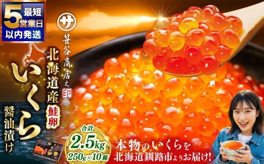 【5営業日以内発送】笹谷商店 北海道産 いくら イクラ (鮭) 250g×10箱 2.5kg 2,500g 魚 醤油漬け 海鮮醤油漬け 海鮮 海鮮丼 ギフト 冷凍 魚卵 魚介類 しょう油漬 ご飯のお供