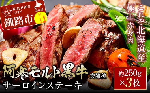 【これぞ北海道産 極上赤身肉】 阿寒 モルト 黒牛 (交雑種) サーロイン ステーキ 約250g x3 (750g)