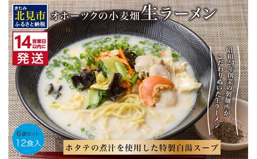 《14営業日以内に発送》津村製麺所 オホーツクの小麦畑 生ラーメン 12食入 ほたて白湯味 ( ラーメン 帆立 ほたて 12食 セット 詰合せ )【003-0016】
