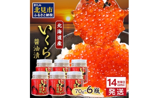 《14営業日以内に発送》北海道産 いくら醤油漬セット 70g×6瓶 ( 海鮮 魚介類 魚卵 鮭卵 いくら イクラ 醤油 醤油漬け 海鮮丼 小分け 瓶詰め 北海道 贈答 ギフト プレゼント 贈り物 お中元 お歳暮 )【035-0019】
