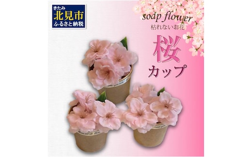 世界一小さなアレンジメント 桜カップ 3個セット ( プレゼント 花 ソープフラワー 桜 )【122-0002】