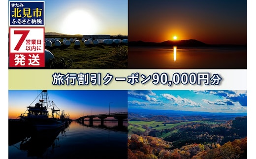 《7営業日以内に発送》【北海道北見市】旅行割引クーポン90,000円分 ( 旅行 観光 温泉 宿泊 チケット )【194-0007】