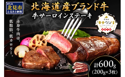 キタウシリ 牛サーロインステーキ 200g×3枚 ( 牛肉 サーロインステーキ 肉 ステーキ 赤身肉 ニク にく 北海道 国産牛 北見市 ブランド牛 赤身 ヘルシー 数量限定 )【173-0006】
