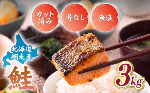 【訳あり】網走産 天然サイコロサーモン（骨抜き）3kg ABBI012
