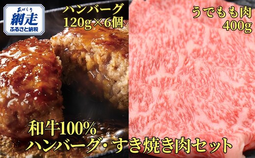 ＜網走産＞【オホーツクあばしり和牛】ハンバーグ・すき焼き肉セット 総重量1120ｇ ABW006