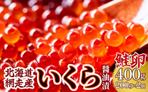 ＜網走産＞いくら醤油漬(鮭卵)400g（200g×2） ABW013
