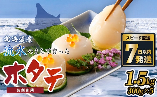 ＜網走前浜産＞無添加ホタテ貝柱【 1.5kg (300gパック×5) 】 ABAI002