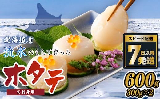 網走前浜産 無添加ホタテ貝柱【 600g (300g×2) 】 ABAI037