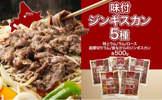 ジンギスカン バーベキュー 5種 2.5kg 小分け セット 食べ比べ 焼肉 焼き肉 ラム ロース 味付け肉 羊肉 羊 肉 お肉 BBQ おかず 惣菜 お弁当 焼くだけ 簡単調理 お取り寄せ グルメ 冷凍 送料無料 北海道 芦別市