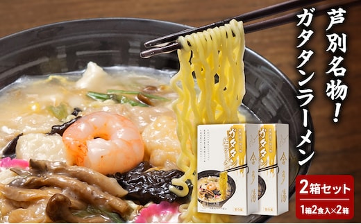 芦別名物！ガタタンラーメン 2箱セット（1箱2食入り×2箱）半生麺 スープ付き 北海道 芦別 スープ小袋 ギフト ラーメン 生めん 中華そば ストレート ラーメンセット 詰め合わせ ご当地