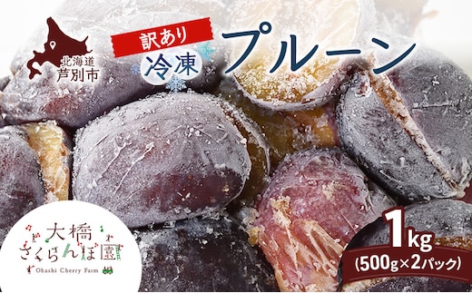 【訳アリ】 冷凍 プルーン 500g × 2パック 1kg 大橋さくらんぼ園 果物 果物類 フルーツ デザート 完熟 急速冷凍 新鮮 美味しい 人気 冷凍配送 北海道 芦別市
