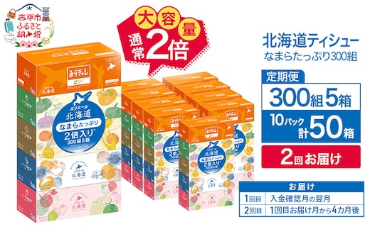 【2回お届け 計100箱】エリエール 北海道 ティシュー なまらたっぷり 300組5箱 10パック 大容量 まとめ買い 防災 常備品 備蓄品 消耗品 日用品 生活必需品 送料無料 赤平市 ストック 