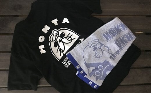 17-63 【年内配送12月15日入金まで】ゆるキャラ紋太グッズ(Tシャツ[ブラックM]、タオル[ブルー]) within2025