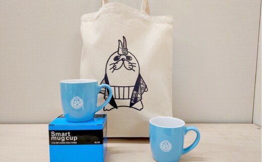 15-219 【年内配送12月15日入金まで】ゆるキャラ紋太グッズ(マグカップ[ブルー］2個、トートバック) within2025