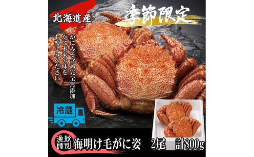 35-45 【北海道産】海明け毛がに姿 2尾計約800g【期間限定5月18日まで受付予定】(冷蔵便)