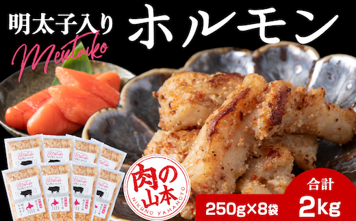 明太子入り 味付けホルモン 250g 8パック ＜肉の山本＞ 北海道 千歳 焼肉 豚肉