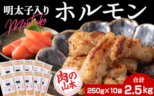 明太子入り 味付けホルモン 250g 10パック ＜肉の山本＞ 北海道 千歳 焼肉 豚肉