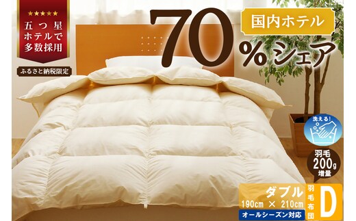 【ダブル】5つ星高級ホテル多数採用 国内ホテル・旅館70％シェア 国産 羽毛布団 掛け布団 安眠 睡眠改善 日本製 洗える 寝具 ベッド 布団 受注生産 収納袋付き 北海道