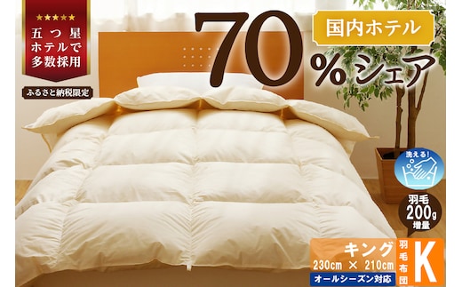 【キング】5つ星高級ホテル多数採用 国内ホテル・旅館70％シェア 国産 羽毛布団 掛け布団 安眠 睡眠改善 日本製 洗える 寝具 ベッド 布団 受注生産 収納袋付き 北海道