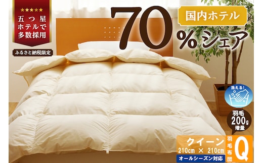 【クイーン】5つ星高級ホテル多数採用 国内ホテル・旅館70％シェア 国産 羽毛布団 掛け布団 安眠 睡眠改善 日本製 洗える 寝具 ベッド 布団 受注生産 収納袋付き 北海道