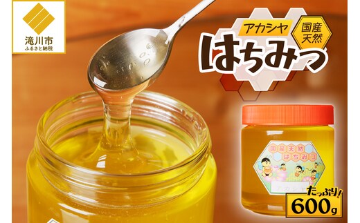 【北海道滝川産】高見養蜂場の純粋はちみつ(アカシヤ600g×1本)｜国産 日本製 天然 無添加 純粋 非加熱 生はちみつ ミツバチ ハニー 栄養 健康 美容 ビタミン ミネラル 抗生物質 プロポリス アミノ酸 濃厚 ギフト 贈答