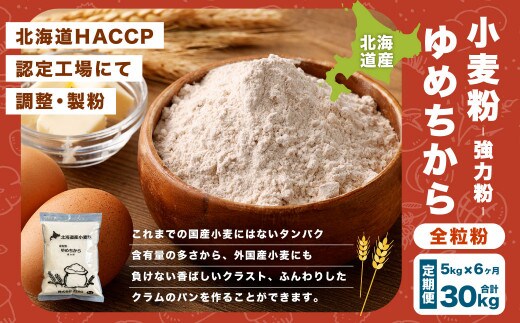 【6ヶ月定期便】ゆめちから全粒粉【強力粉】 5kg（1kg×5袋） 計30kg 国産 小麦粉 強力粉 強力小麦粉