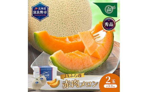 【2026年8月～発送】JAふらの 赤肉メロン 2玉 計3.2kg 富良野市 メロン フルーツ 果物