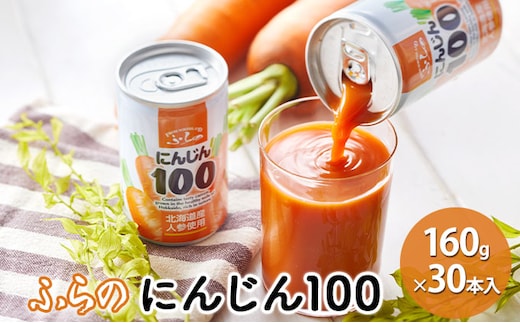 ふらの にんじん100 160g×30本入 (ジュース 野菜ジュース 飲み物 缶 北海道 送料無料 道産 富良野市 ふらの)