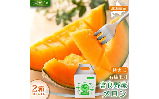 【定期便2ヵ月】糖度15度以上 赤肉メロン 富良野産 特秀品メロン 2kg×1玉 2箱 計4kg×全2回｜北海道富良野市 7～8月発送 贈答用 ギフト プレゼント メロン 赤肉メロン 富良野メロン 果物 フルーツ とろける甘さ 夏季限定