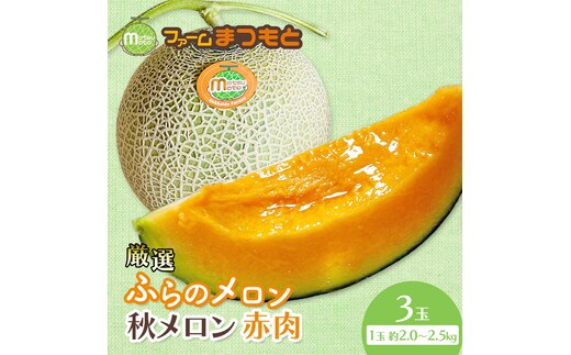 【2026年秋発送】厳選ふらのメロン [秋メロン] 赤肉 3玉 糖度15度以上 [ファームまつもと] メロン 赤肉メロン フルーツ 果物 新鮮 甘い 贈り物 ギフト ジューシー ブランドメロン 秋 北海道 富良野