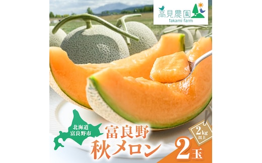 【2026年9月下旬～発送】ふらの 赤肉 秋メロン 2玉 計3.2kg以上 [高見農園] メロン フルーツ 果物 新鮮 甘い 贈り物 ギフト 秋 北海道 富良野市