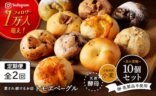 【定期便：全2回】トモヱベーグル ギフトセット「北の麦輪（むぎわ）１０個セット」【33000301】